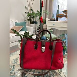 Dooney & Bourke Red Canvas & Leather Tote Bag